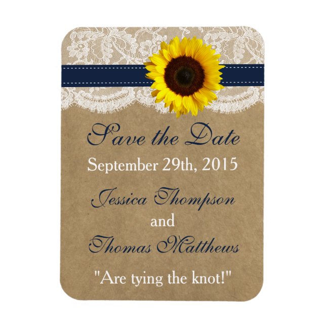 The Kraft, Lace & Sunflower Collection - Navy Magnet (Vertical)