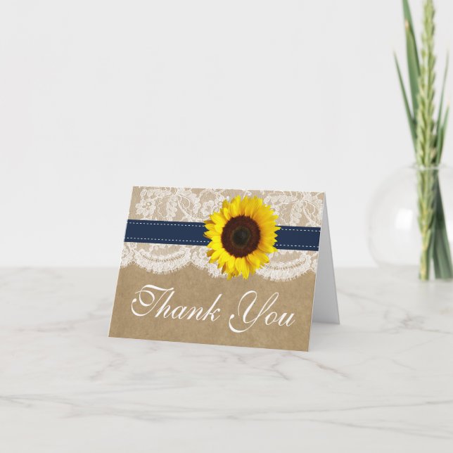 The Kraft, Lace & Sunflower Collection - Navy Thank You Card (Front)
