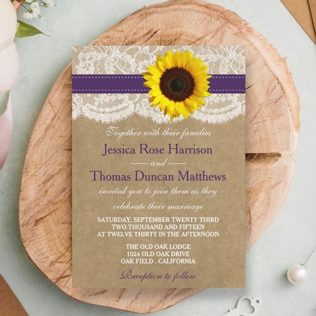 The Kraft, Lace & Sunflower Collection - Purple Invitation (Creator Uploaded)