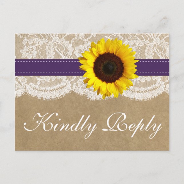 The Kraft, Lace & Sunflower Collection - Purple Invitation Postcard (Front)