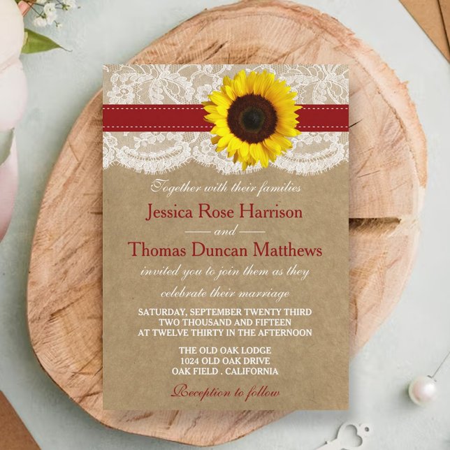 The Kraft, Lace & Sunflower Collection - Red Invitation (Creator Uploaded)