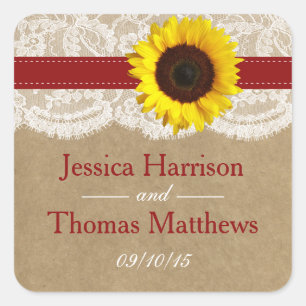 The Kraft, Lace & Sunflower Collection - Red Square Sticker