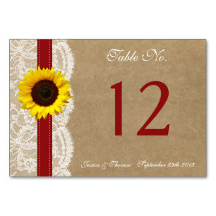 The Kraft, Lace & Sunflower Collection - Red Table Number