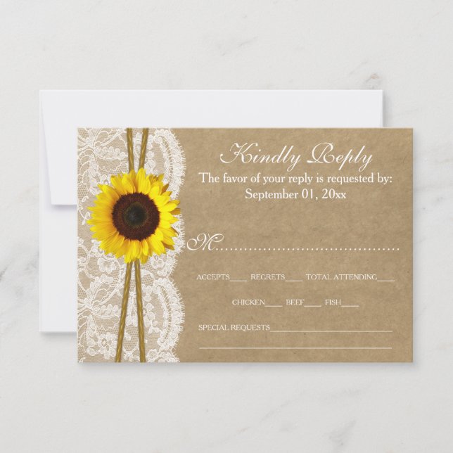 The Kraft, & Lace Sunflower Collection RSVP Cards (Front)