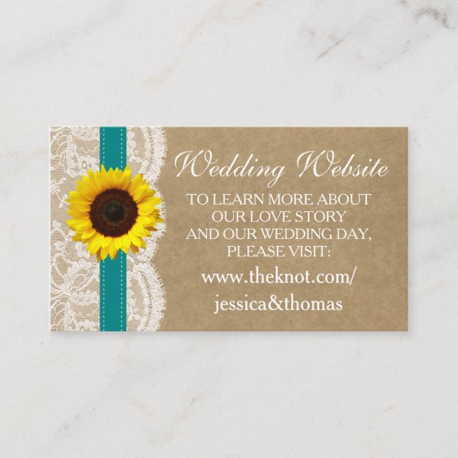 The Kraft, Lace & Sunflower Collection - Teal Enclosure Card (Front)