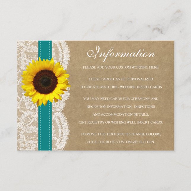 The Kraft, Lace & Sunflower Collection - Teal Enclosure Card (Front)