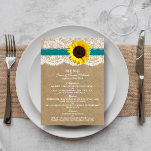 The Kraft, Lace & Sunflower Collection - Teal Menu
