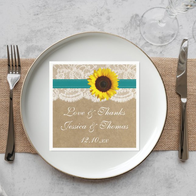 The Kraft, Lace & Sunflower Collection - Teal Napkin (Creator Uploaded)