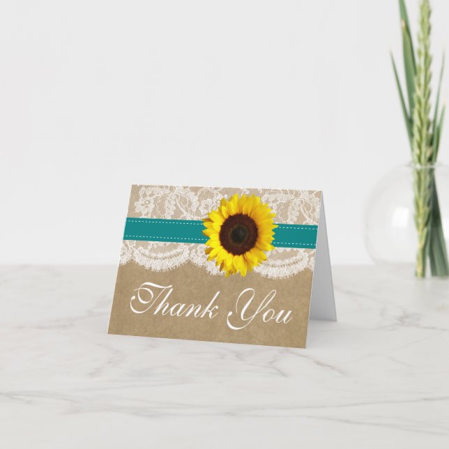 The Kraft, Lace & Sunflower Collection - Teal Thank You Card (Front)