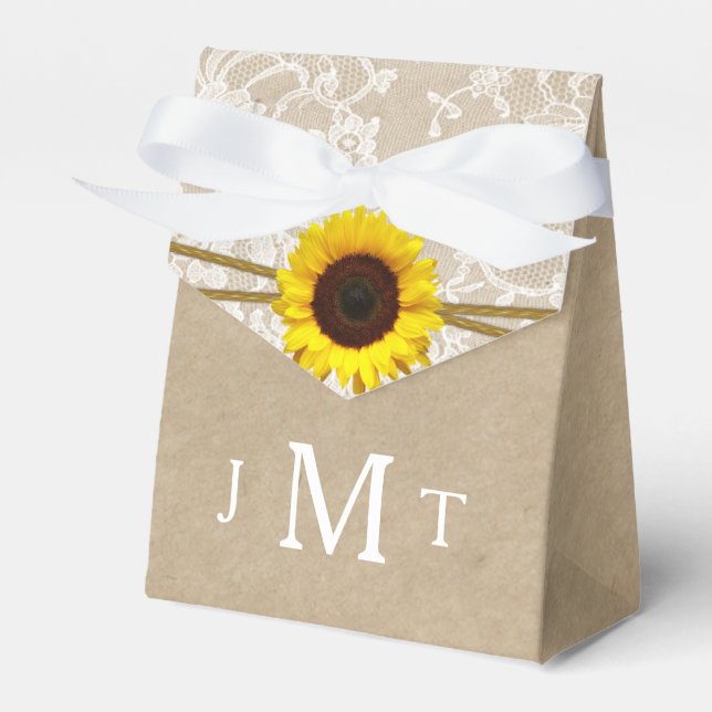 The Kraft, Lace & Sunflower Wedding Collection Favour Box (Front Side)