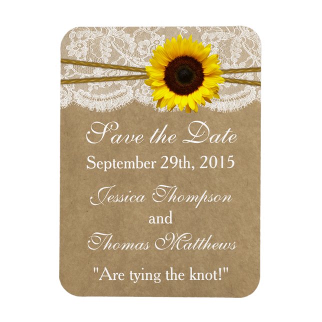 The Kraft, Lace & Sunflower Wedding Collection Magnet (Vertical)