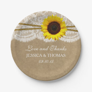The Kraft, Lace & Sunflower Wedding Collection Paper Plate