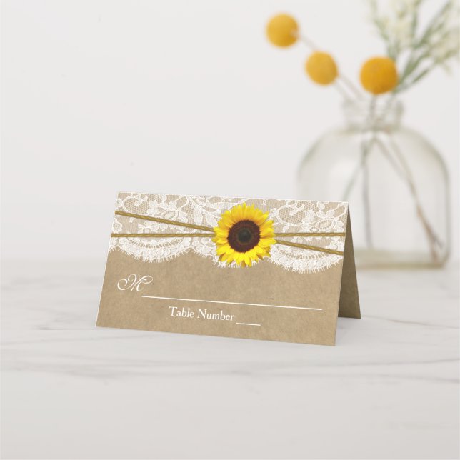The Kraft, Lace & Sunflower Wedding Collection Place Card (Front)