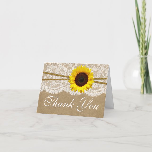 The Kraft, Lace & Sunflower Wedding Collection Thank You Card (Front)