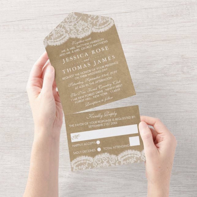 The Kraft & Lace Wedding Collection All In One Invitation (Tearaway)