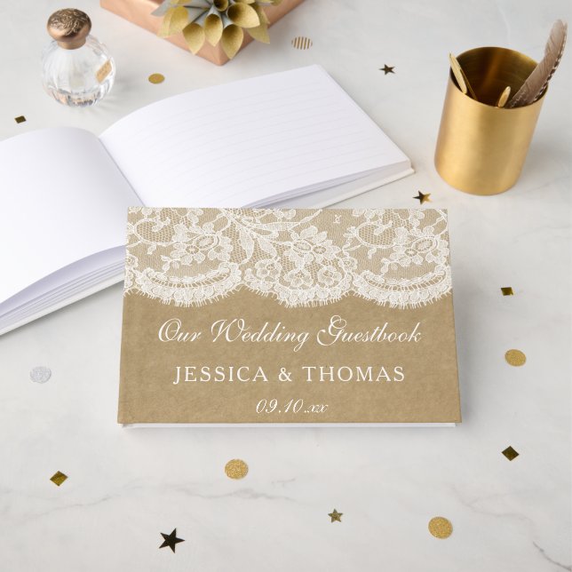 The Kraft & Lace Wedding Collection Guest Book (Front Open)
