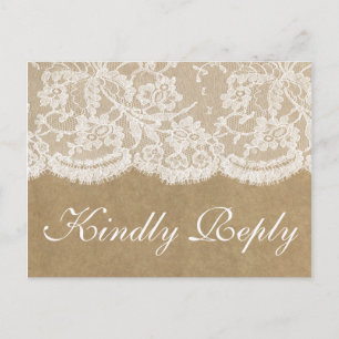 The Kraft & Lace Wedding Collection RSVP Invitation Postcard