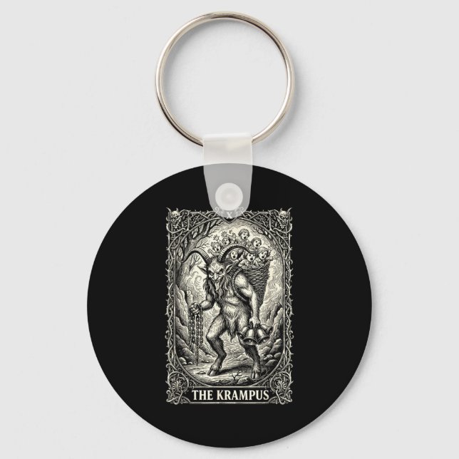 The Krampus Tarot Card Goth Witchy Black Pajamas C Key Ring (Front)