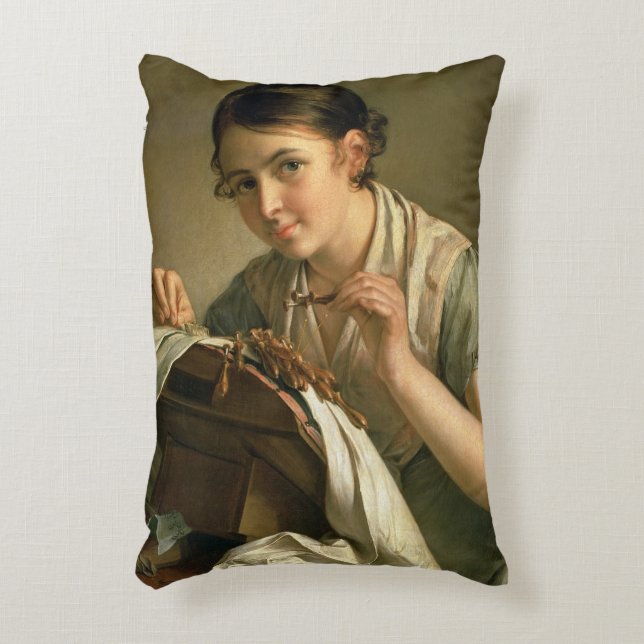 The Lacemaker, 1823 Decorative Cushion (Front(Vertical))