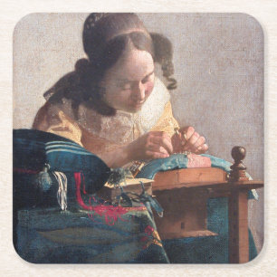The Lacemaker, Johannes Vermeer, 1669-1670 Square Paper Coaster