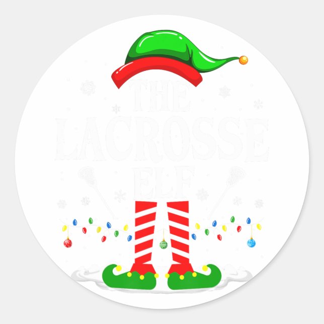 The Lacrosse Elf Funny Matching Xmas Lacrosse Chri Classic Round Sticker (Front)