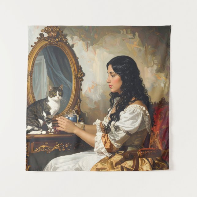  The Lady and Her Cat – A Timeless Victorian Portr Tapestry (Front)