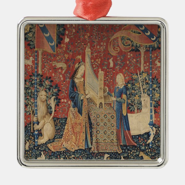 The Lady and the Unicorn: 'Hearing' Metal Tree Decoration (Front)