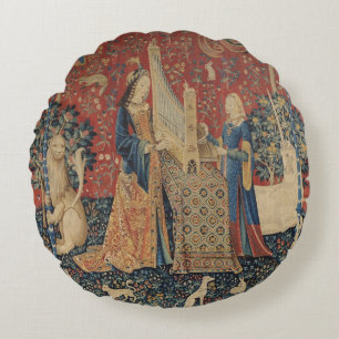 The Lady and the Unicorn: 'Hearing' Round Cushion