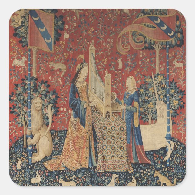 The Lady and the Unicorn: 'Hearing' Square Sticker (Front)