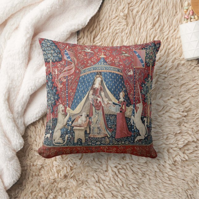 The Lady and the Unicorn (One Desire) Throw Pillow (Blanket)