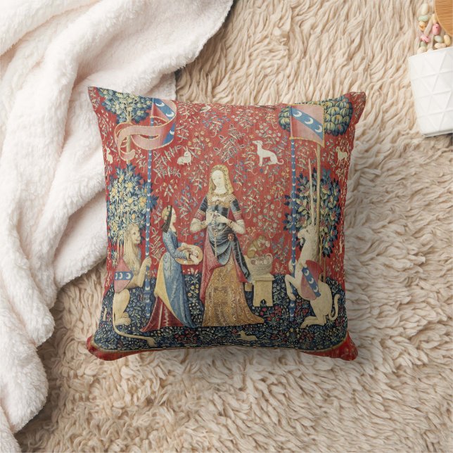 The Lady and the Unicorn (Smell) Throw Pillow (Blanket)
