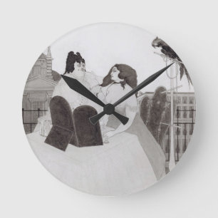 The Lady at the Dressing Table (ink and wash) Round Clock