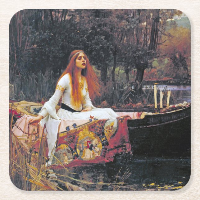 The Lady of Shalott, John William Waterhouse Square Paper Coaster (Front)