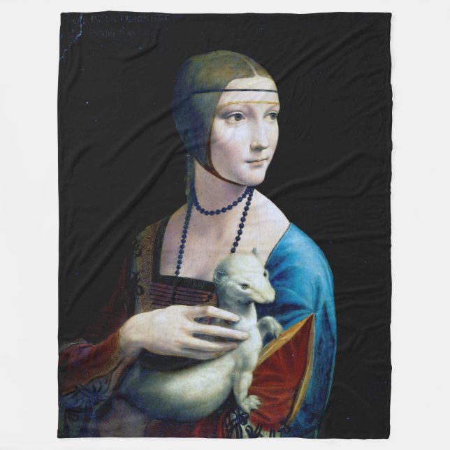 The Lady with an Ermine, Leonardo da Vinci Fleece Blanket (Front)