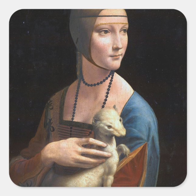 The lady with the weasel by Leonardo da Vinci rena Square Sticker (Front)