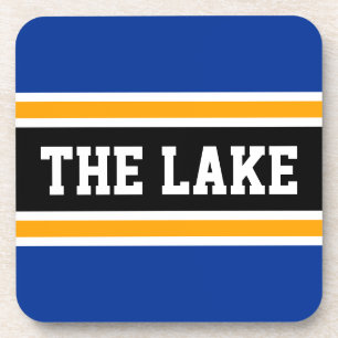 THE LAKE Athletic Navy Blue Yellow Black Stripes Coaster