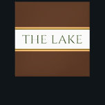 THE LAKE Bold Brown White Orange Racing Stripes Canvas Print<br><div class="desc">This sporty design features medium brown and light orange pinstripes highlighting a white centre stripe with adjoining bold brown outer stripes.  The "THE LAKE" text can be personalised.</div>