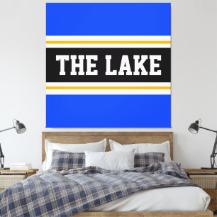 THE LAKE Bright Blue Black White Yellow Stripes Canvas Print