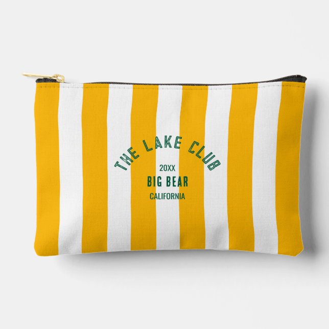 The Lake Club Crest Yellow Nautical Stripe Accessory Pouch (Front)