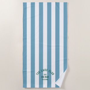 The Lake Club Green Crest Blue Nautical Stripe Beach Towel