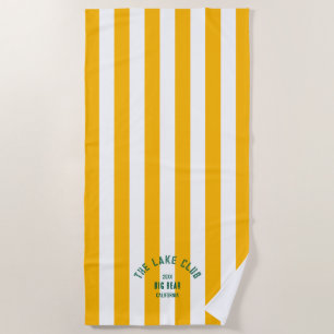 The Lake Club Green Crest Yellow Nautical Stripe  Beach Towel