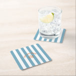 The Lake House Custom Crest Blue Nautical Stripe Square Paper Coaster<br><div class="desc">The Lake House Custom Crest Blue Nautical Stripe Square Paper Coaster adds timeless style and personalised flair to any lakeside gathering. Featuring a crisp blue stripe design with a customisable club crest, these durable paper coasters protect surfaces while elevating your drinkware. Perfect for lakeside parties, boat outings, or casual get-togethers,...</div>