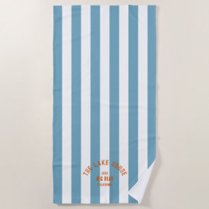 The Lake House Orange Crest Blue Nautical Stripe  Beach Towel