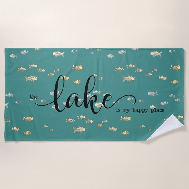 The Lake is My Happy Place Beach Towel (Front)