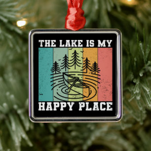 The lake is my Happy Place Distressed Vintage Lake Metal Tree Decoration