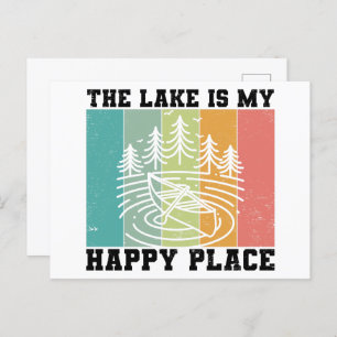 The lake is my Happy Place Distressed Vintage Lake Postcard