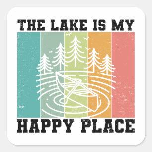 The lake is my Happy Place Distressed Vintage Lake Square Sticker