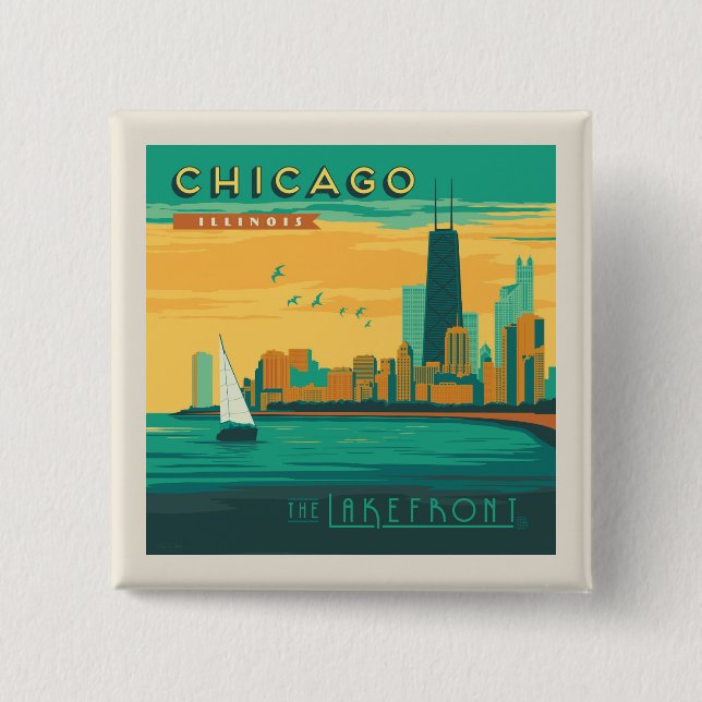 The Lakefront | Chicago, Illinois 15 Cm Square Badge (Front)