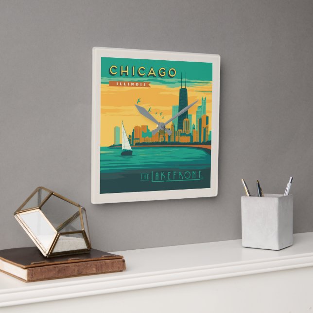 The Lakefront | Chicago, Illinois Square Wall Clock (Office)