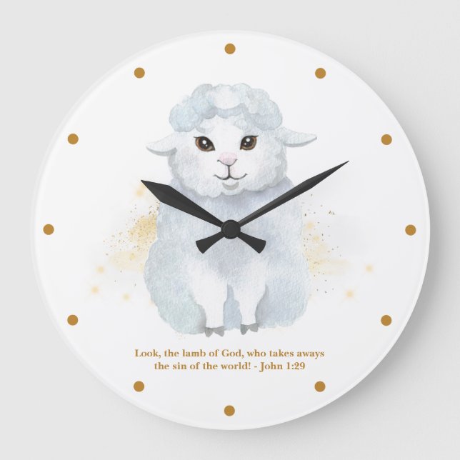 The Lamb Of God Illustration Baby Kids' Nursery Large Clock (Front)